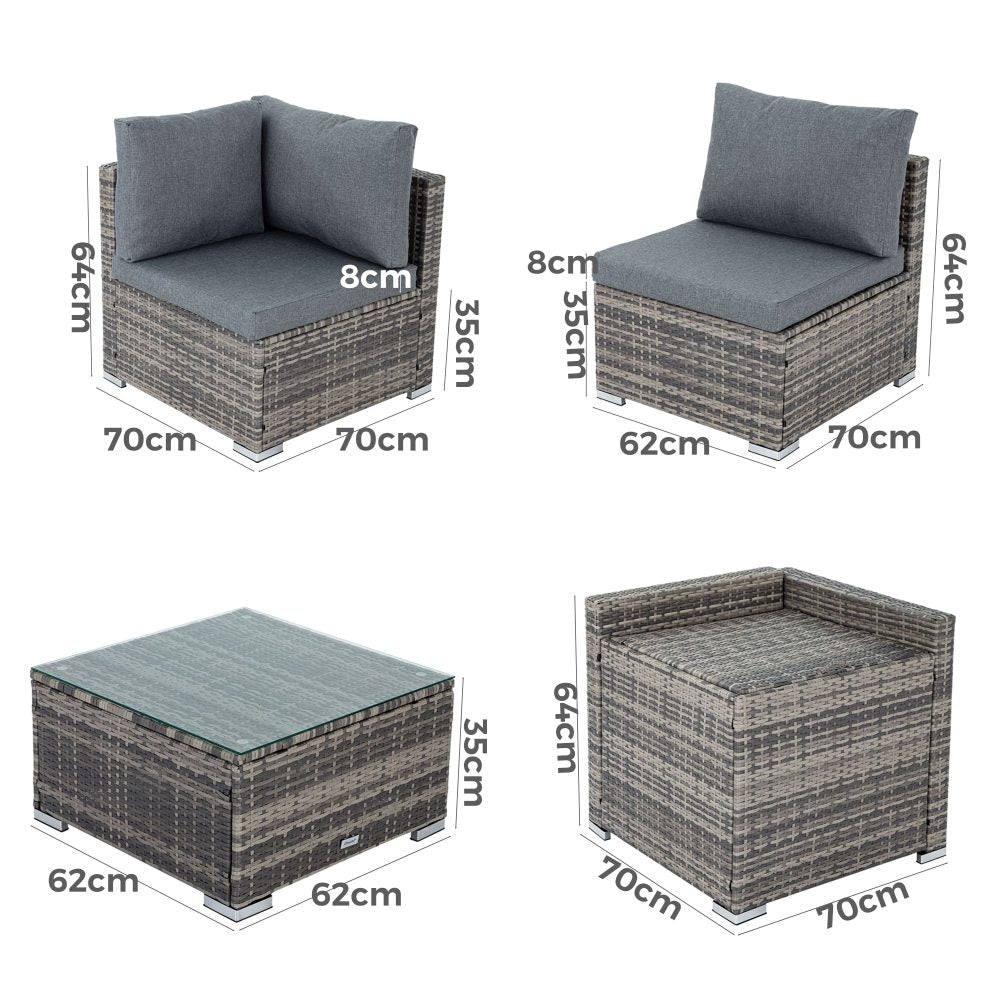6-Piece Coogee-Black Outdoor Modular Lounge Sofa