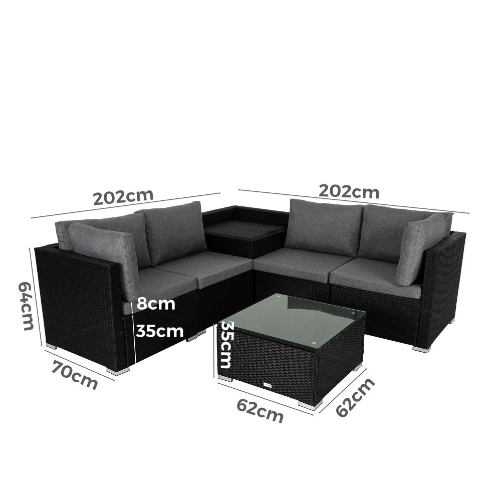 6-Piece Coogee-Black Outdoor Modular Lounge Sofa