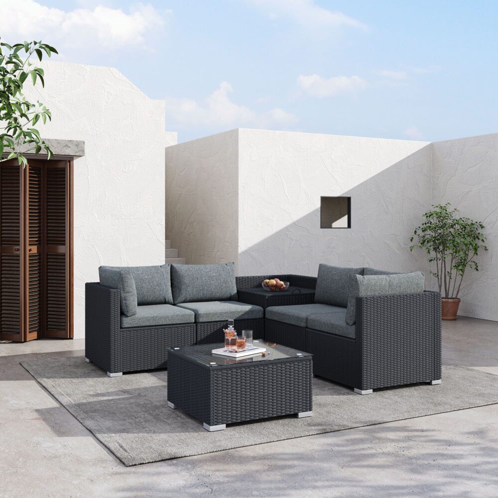 6-Piece Coogee-Black Outdoor Modular Lounge Sofa