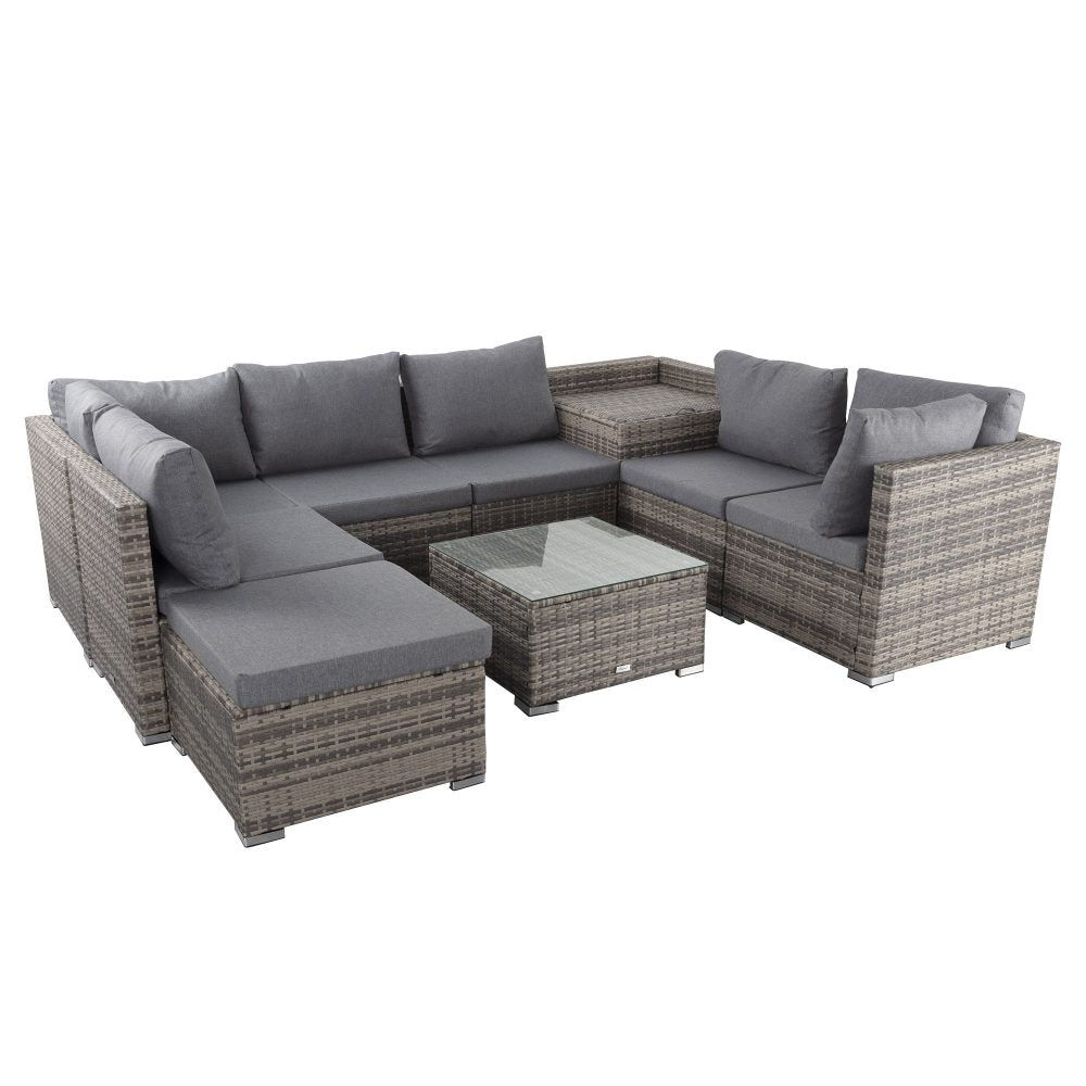 9-Piece Grey Modular Outdoor Ottoman Lounge Set