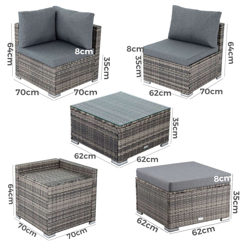 9-Piece Grey Modular Outdoor Ottoman Lounge Set