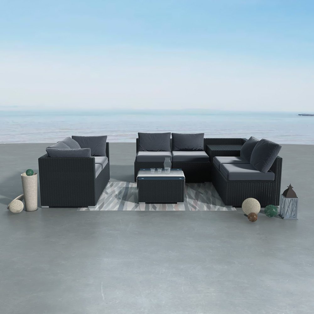 8-Piece Lizard-Black Outdoor Furniture Modular Lounge Sofa