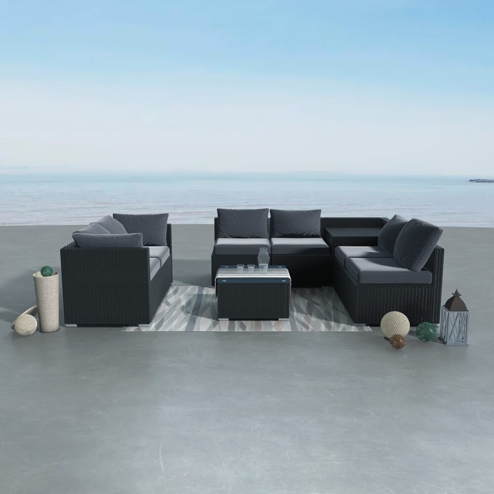 8-Piece Lizard-Black Outdoor Furniture Modular Lounge Sofa