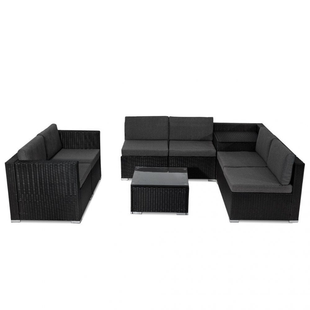 8-Piece Lizard-Black Outdoor Furniture Modular Lounge Sofa