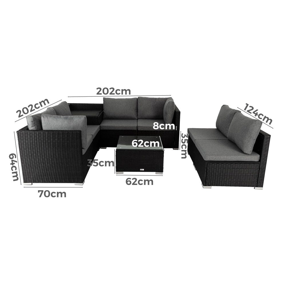 8-Piece Lizard-Black Outdoor Furniture Modular Lounge Sofa