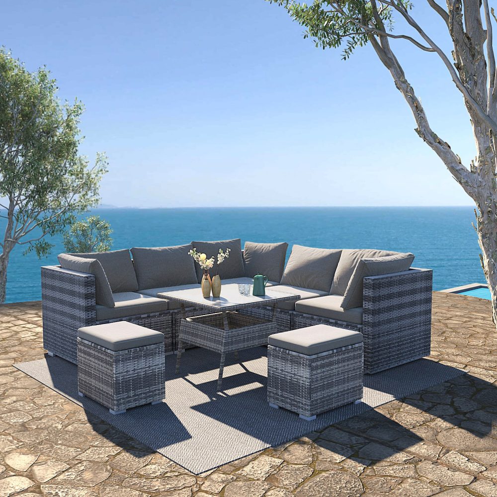 8-Piece Grey Outdoor Wicker Dining Set