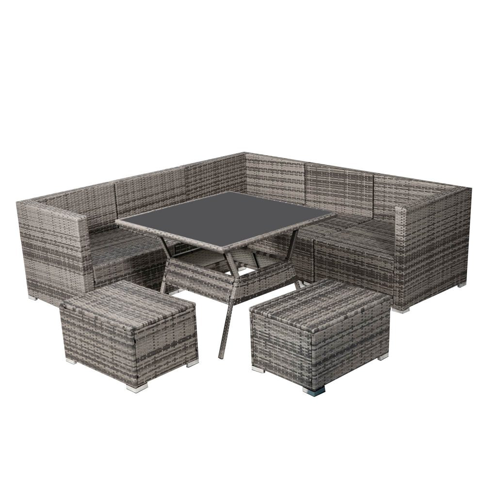 8-Piece Grey Outdoor Wicker Dining Set