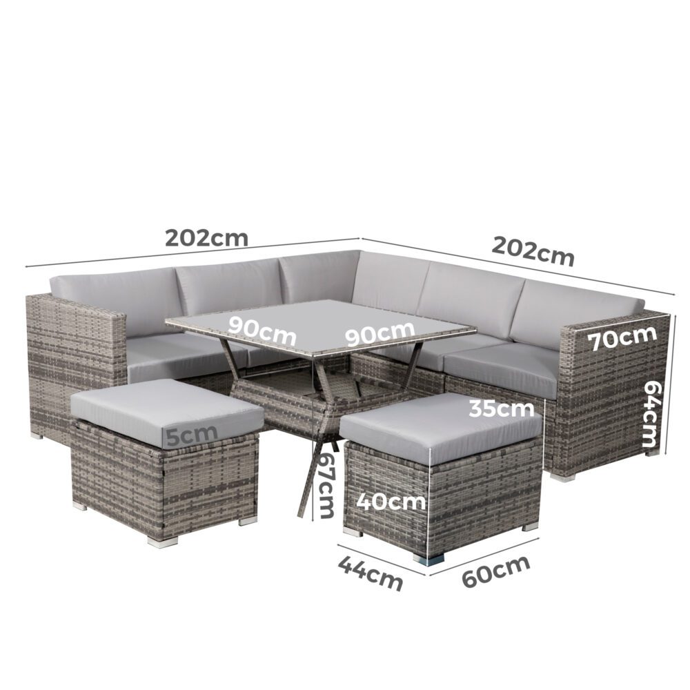 8-Piece Grey Outdoor Wicker Dining Set