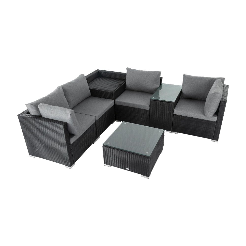7-Piece Black Outdoor Wicker Loveseat Setting