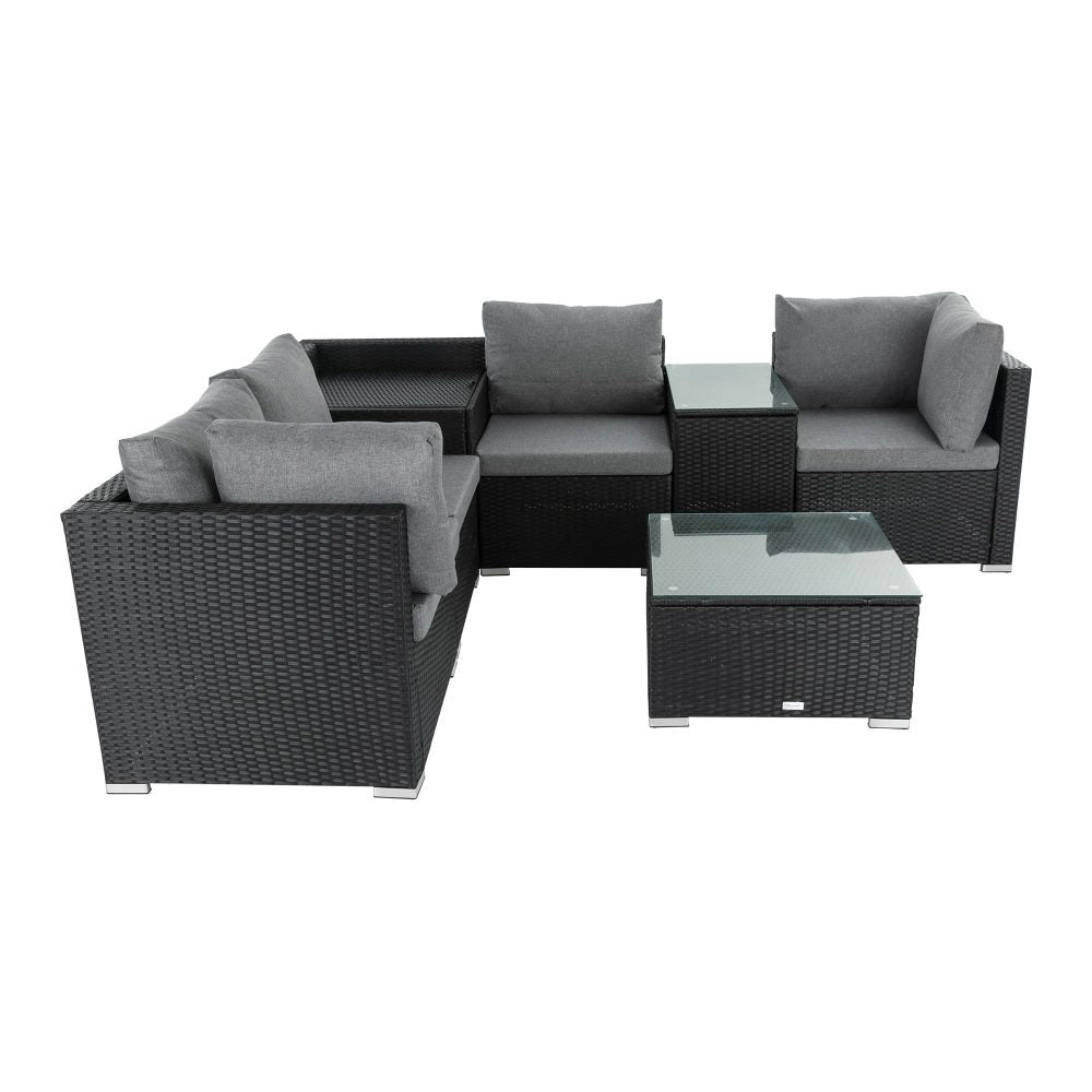 7-Piece Black Outdoor Wicker Loveseat Setting