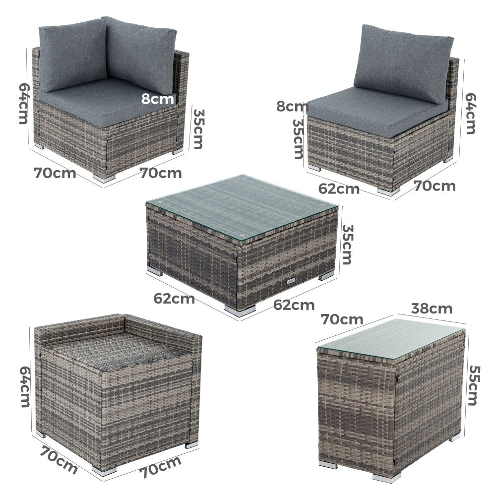 7-Piece Black Outdoor Wicker Loveseat Setting