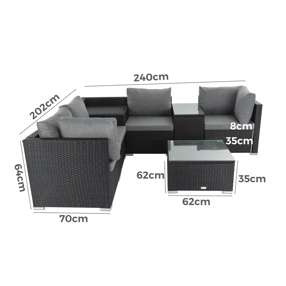 7-Piece Black Outdoor Wicker Loveseat Setting