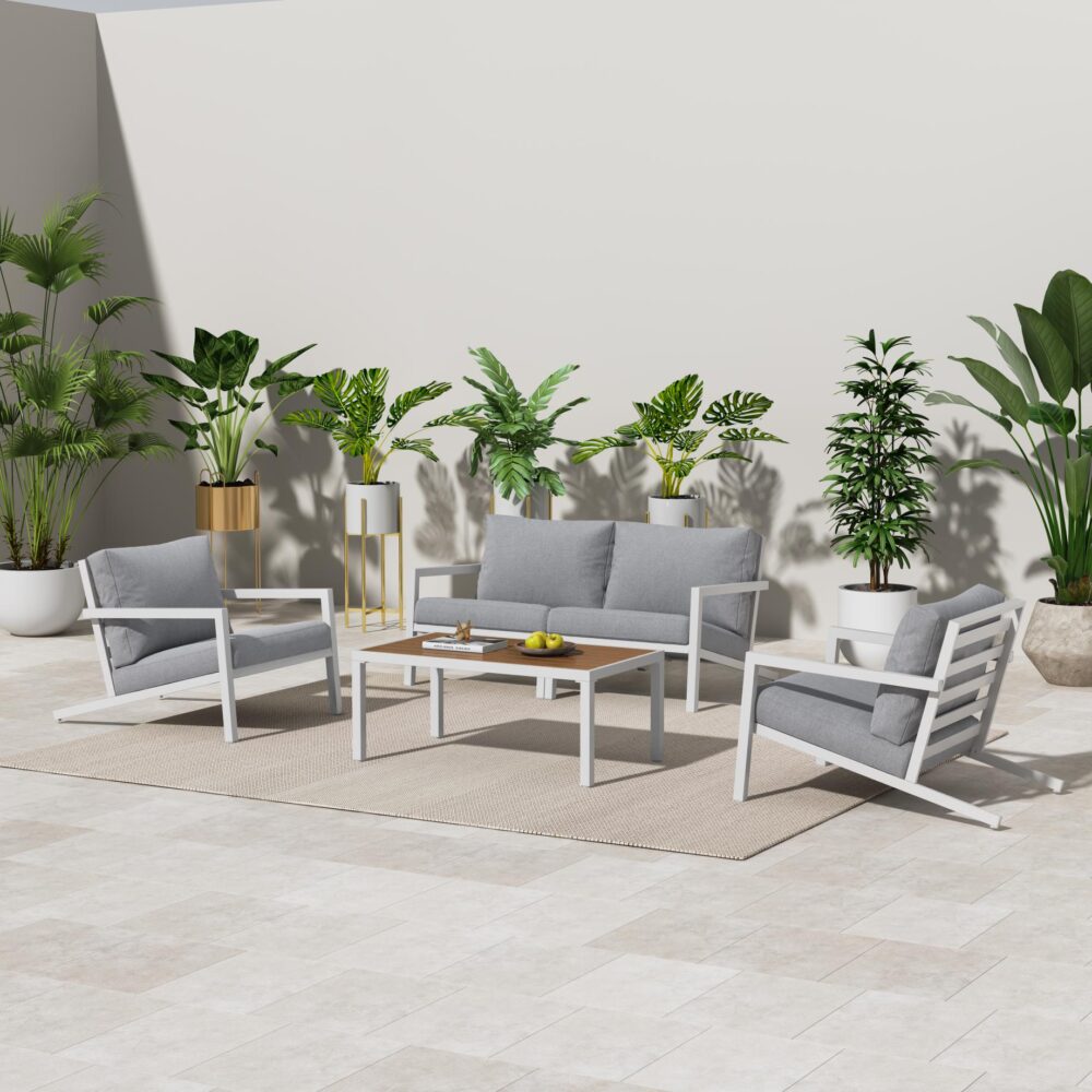 5-Piece White Outdoor Dining Furniture Set
