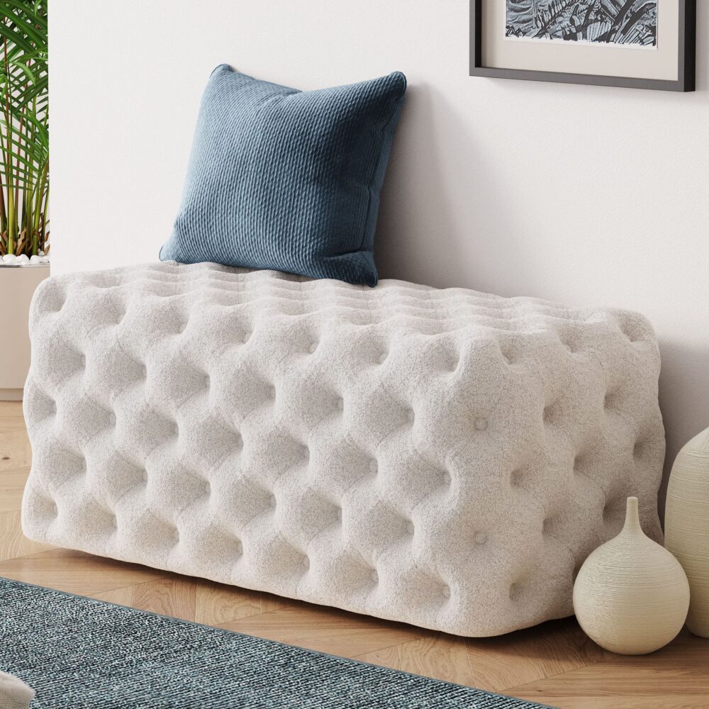 Coastal Chic Boucle Lounge Ottoman - White Rectangular-Furniture > Living Room > Ottomans & Footstools-Nomica Living