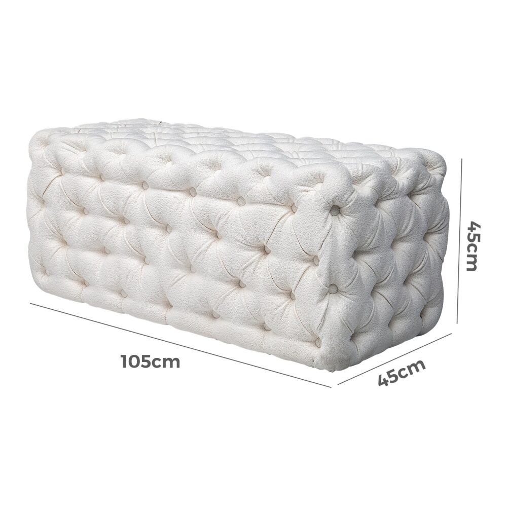 Coastal Chic Boucle Lounge Ottoman - White Rectangular-Furniture > Living Room > Ottomans & Footstools-Nomica Living
