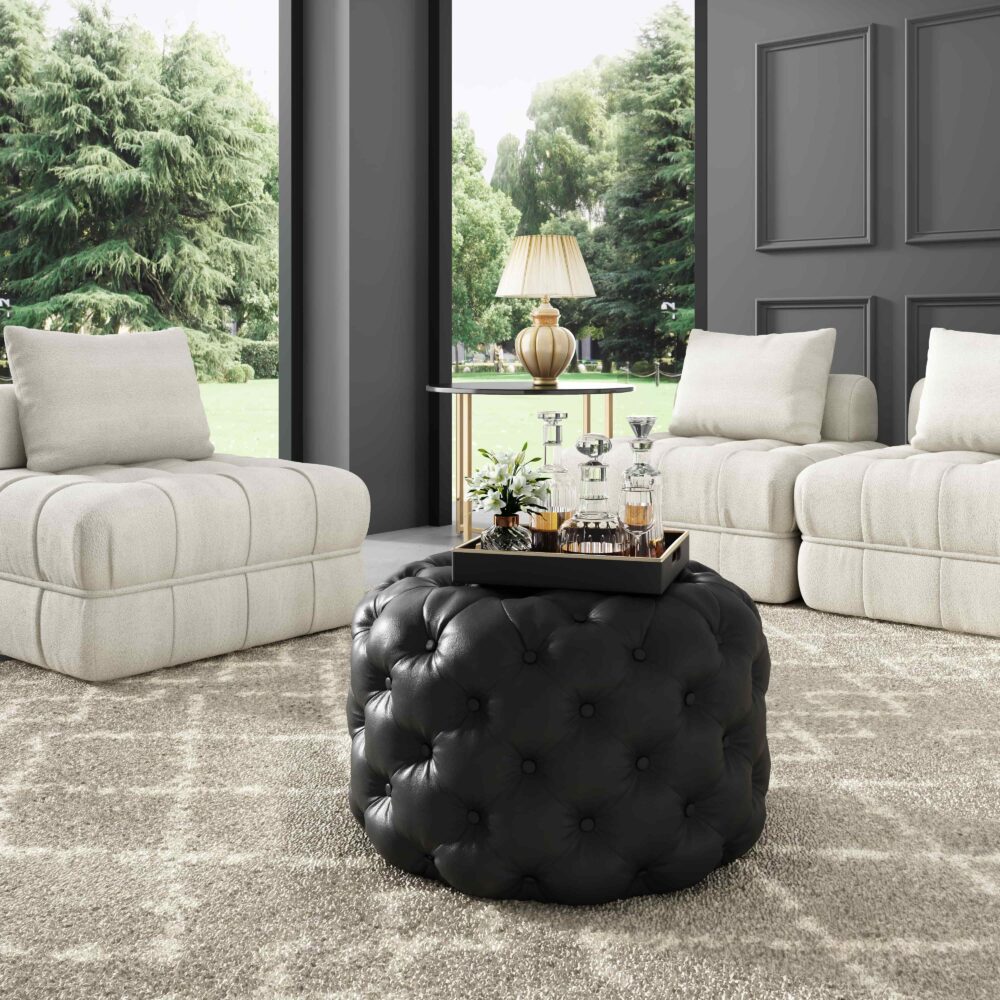 Contemporary Ottoman with Button - Leather-look-Furniture > Living Room > Ottomans & Footstools-Nomica Living