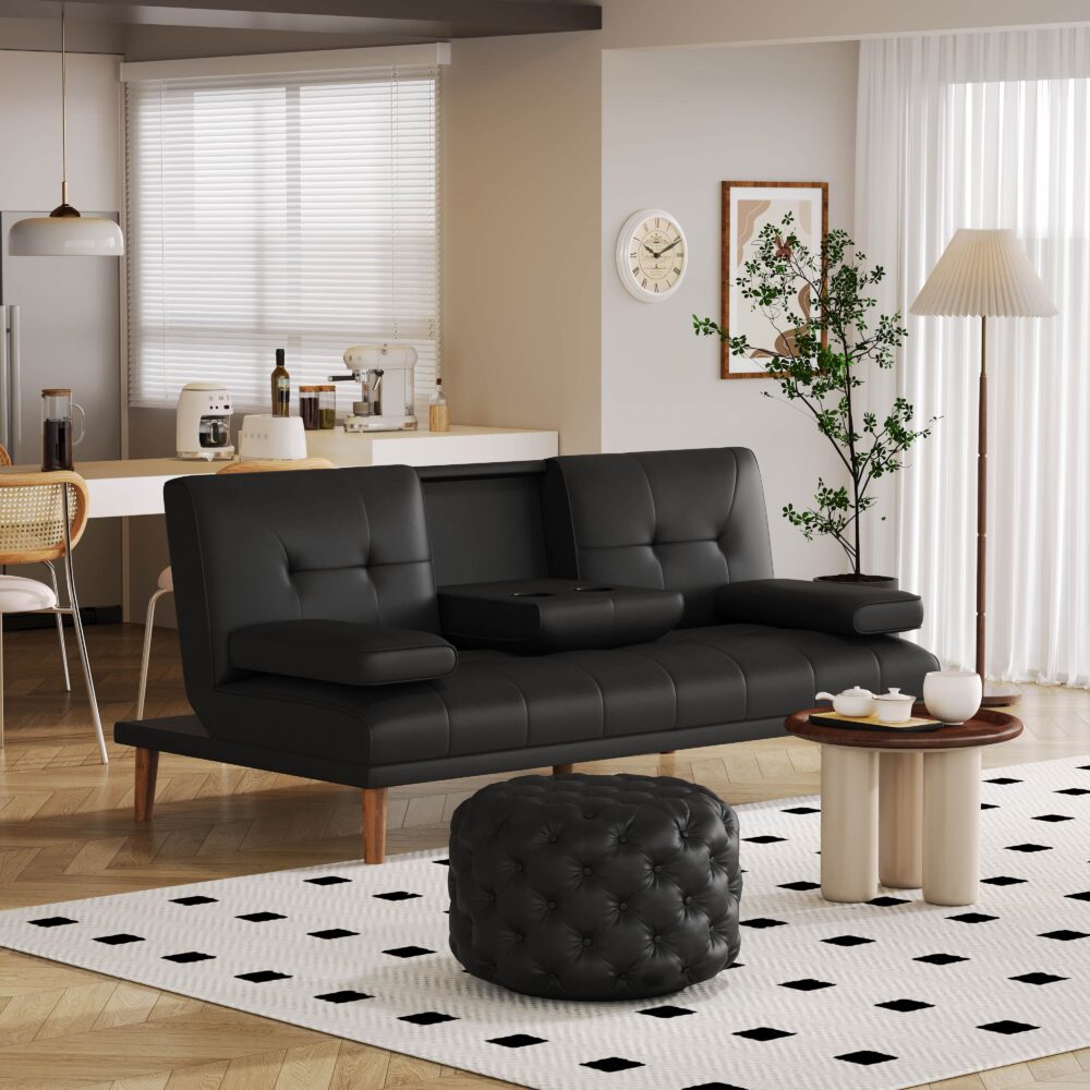 Contemporary Ottoman with Button - Leather-look-Furniture > Living Room > Ottomans & Footstools-Nomica Living