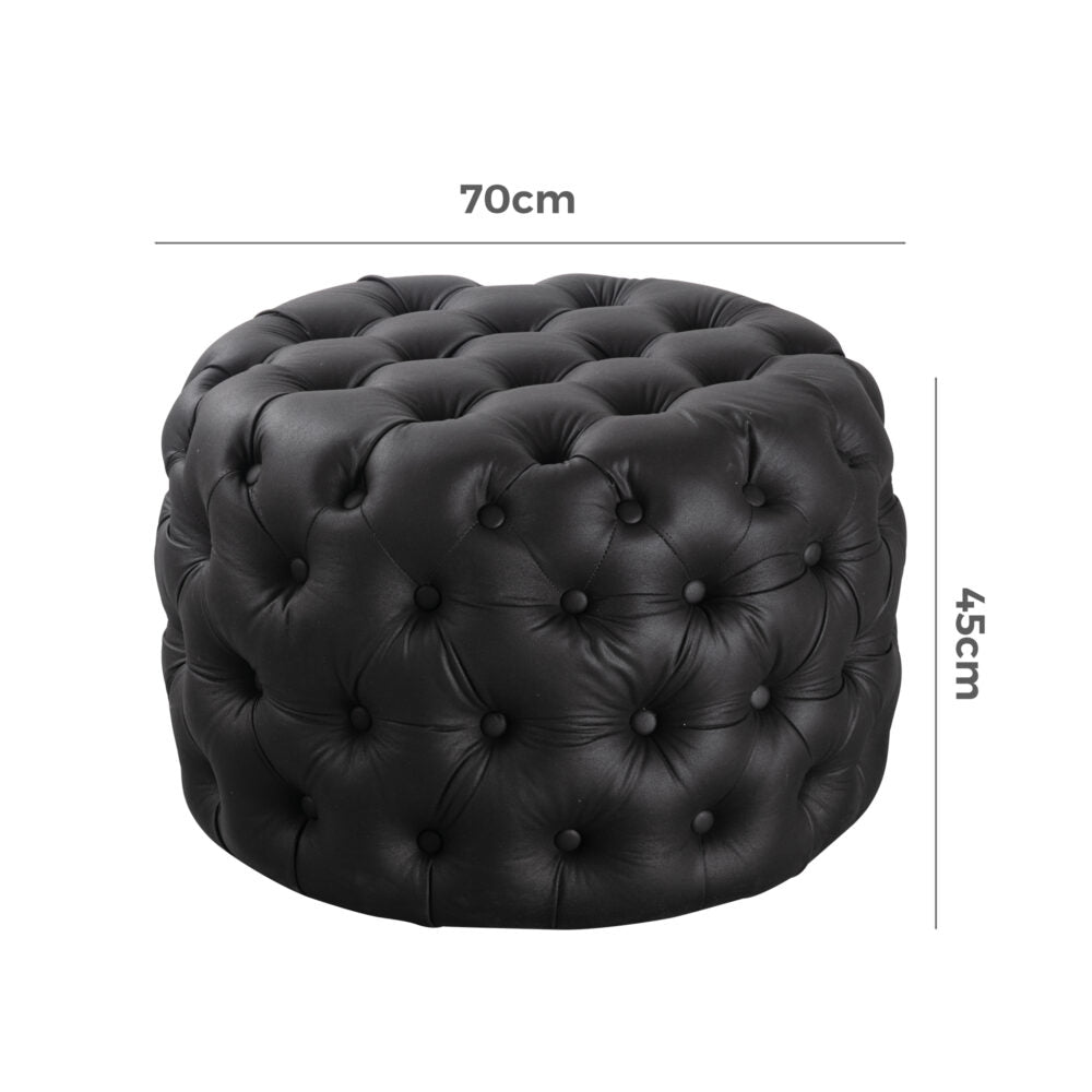 Contemporary Ottoman with Button - Leather-look-Furniture > Living Room > Ottomans & Footstools-Nomica Living