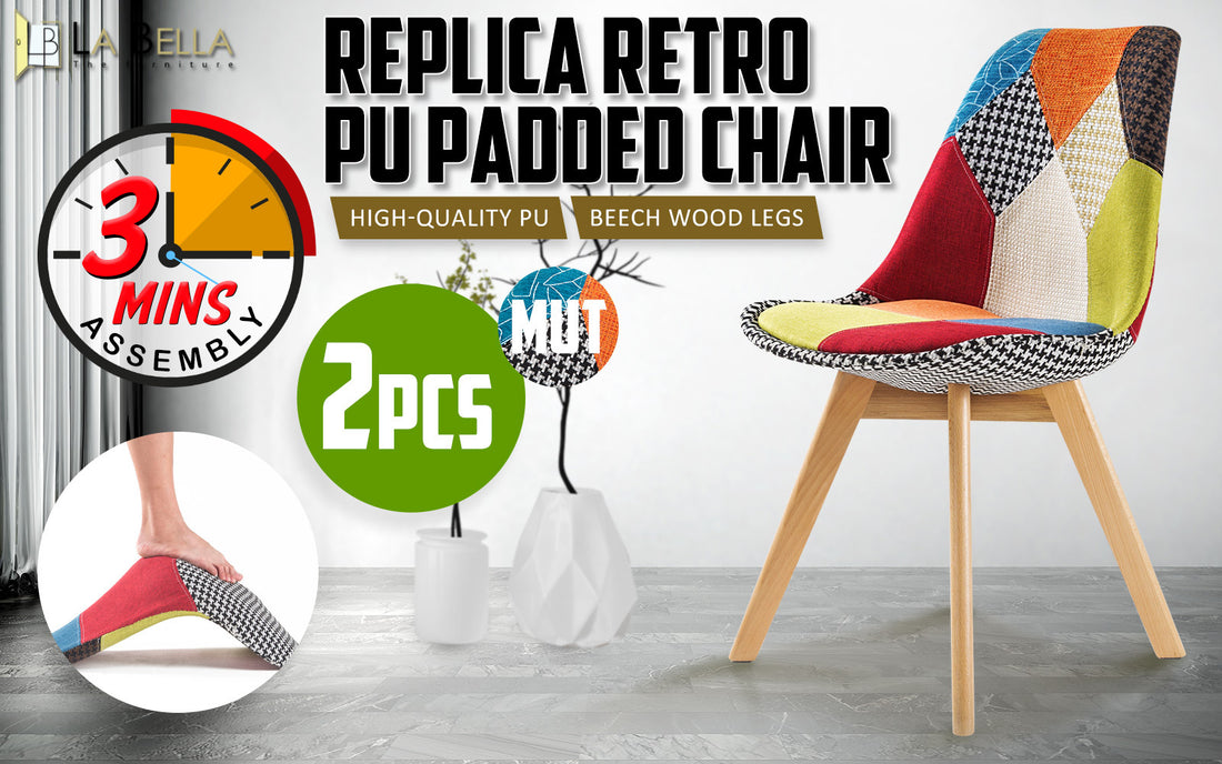 Multi-Colour Retro Dining Cafe Chairs with Padded Seat (Set of 2)