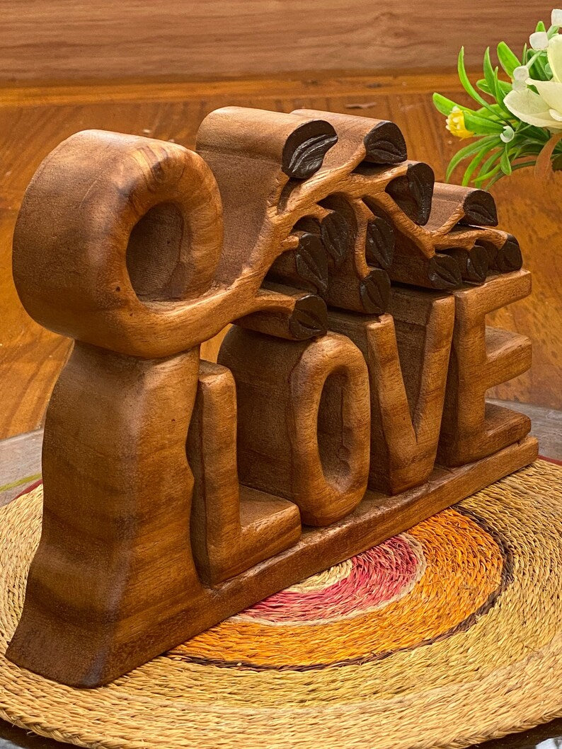 Wooden Carved LOVE Words Decoration