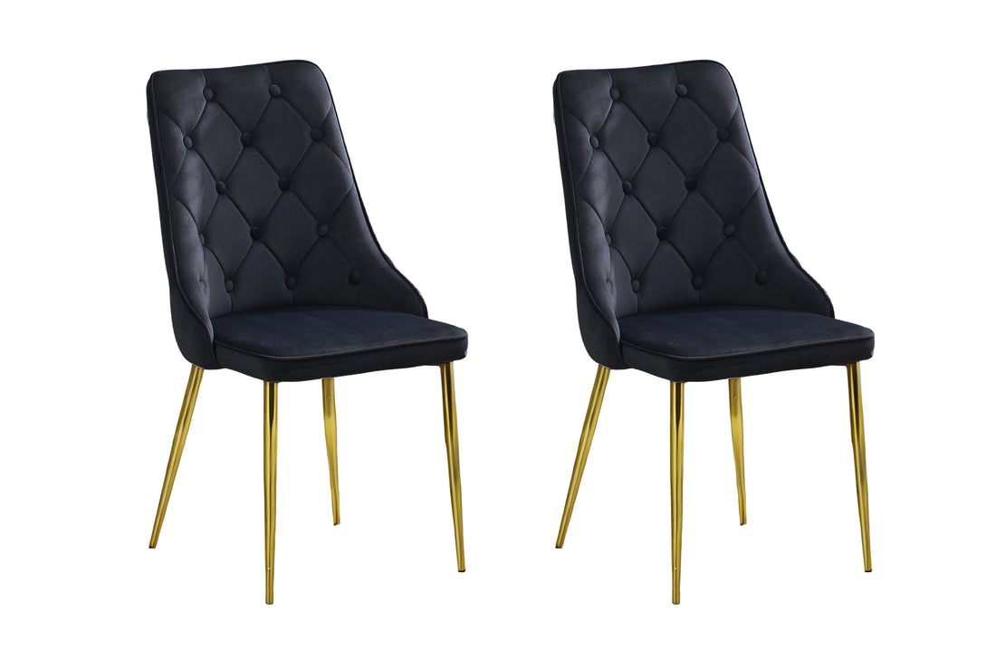 Black Button Tufted Dining Chairs with Gold Legs (Set of 4)