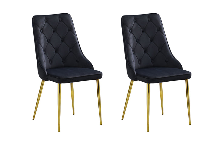 Black Button Tufted Dining Chairs with Gold Legs (Set of 4)
