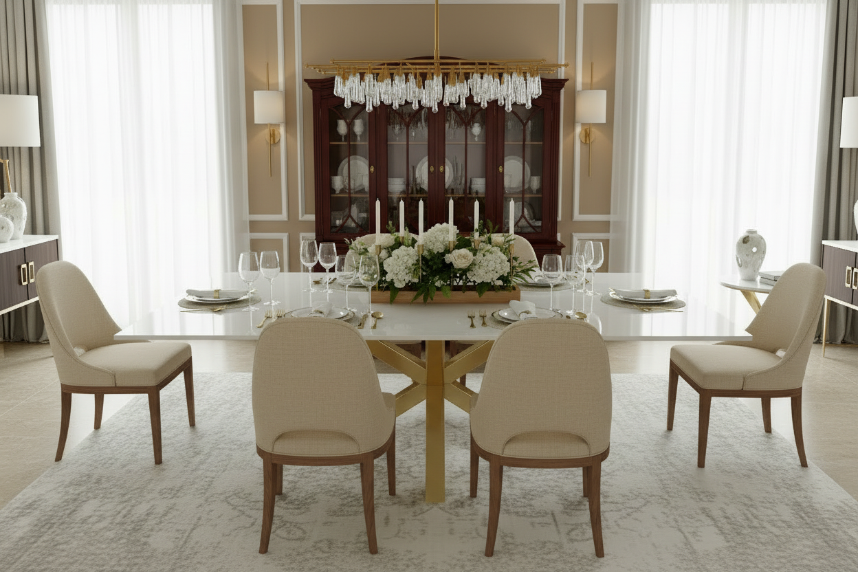 Gold & White Marble Luxury Dining Table