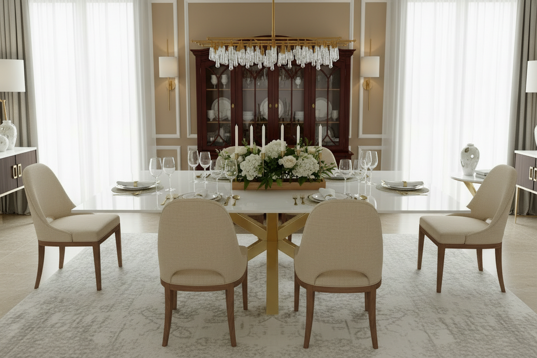 Gold & White Marble Luxury Dining Table