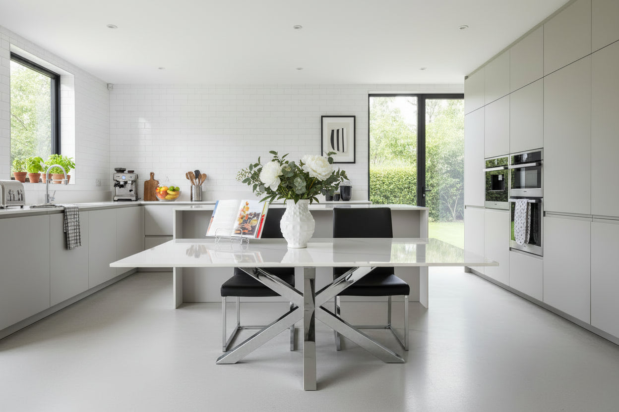 Silver & White Marble Dining Table - 180cm Modern Luxury Dining Furniture-Furniture > Dining > Dining Tables-Nomica Living