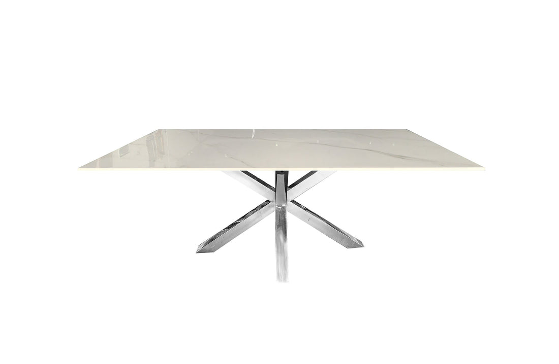 Silver & White Marble Modern Dining Table