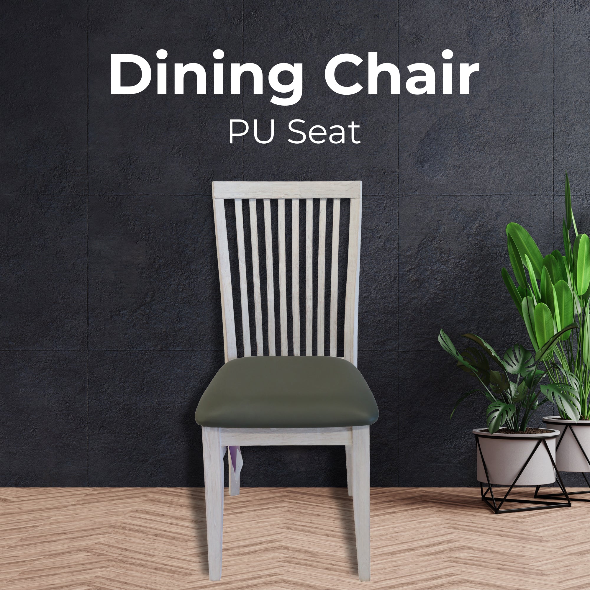 White PU Seat Dining Chairs in Solid Ash Wood (Set of 2)
