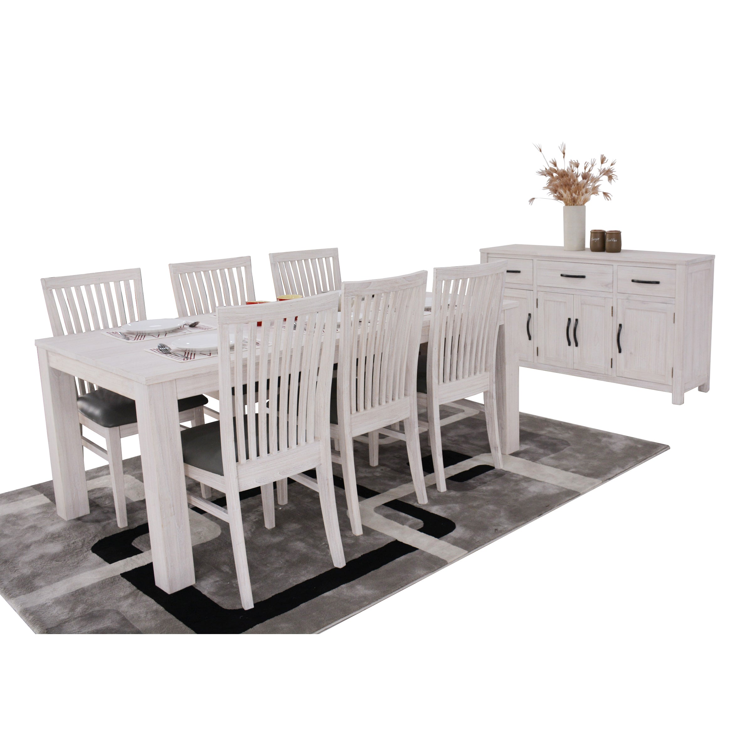 White PU Seat Dining Chairs in Solid Ash Wood (Set of 2)
