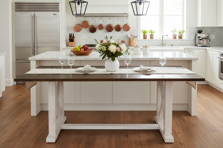 Hampton Style Acacia Wood Dining Table in Brown & White