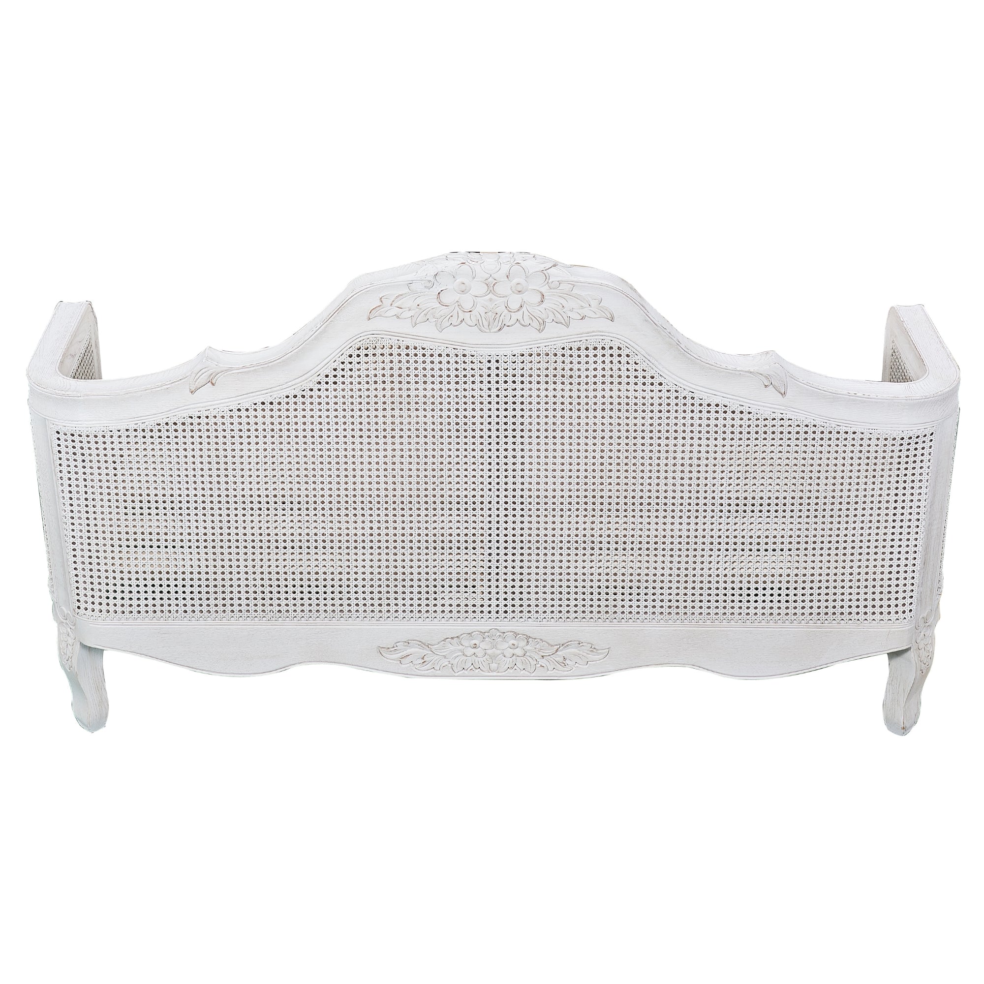 Queen Size Bed Frame in Distressed White Rattan Timber Wood