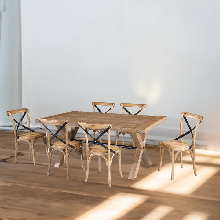 7-Piece Dining Set with 190cm Timber Wood Table and 6 X-Back Chairs