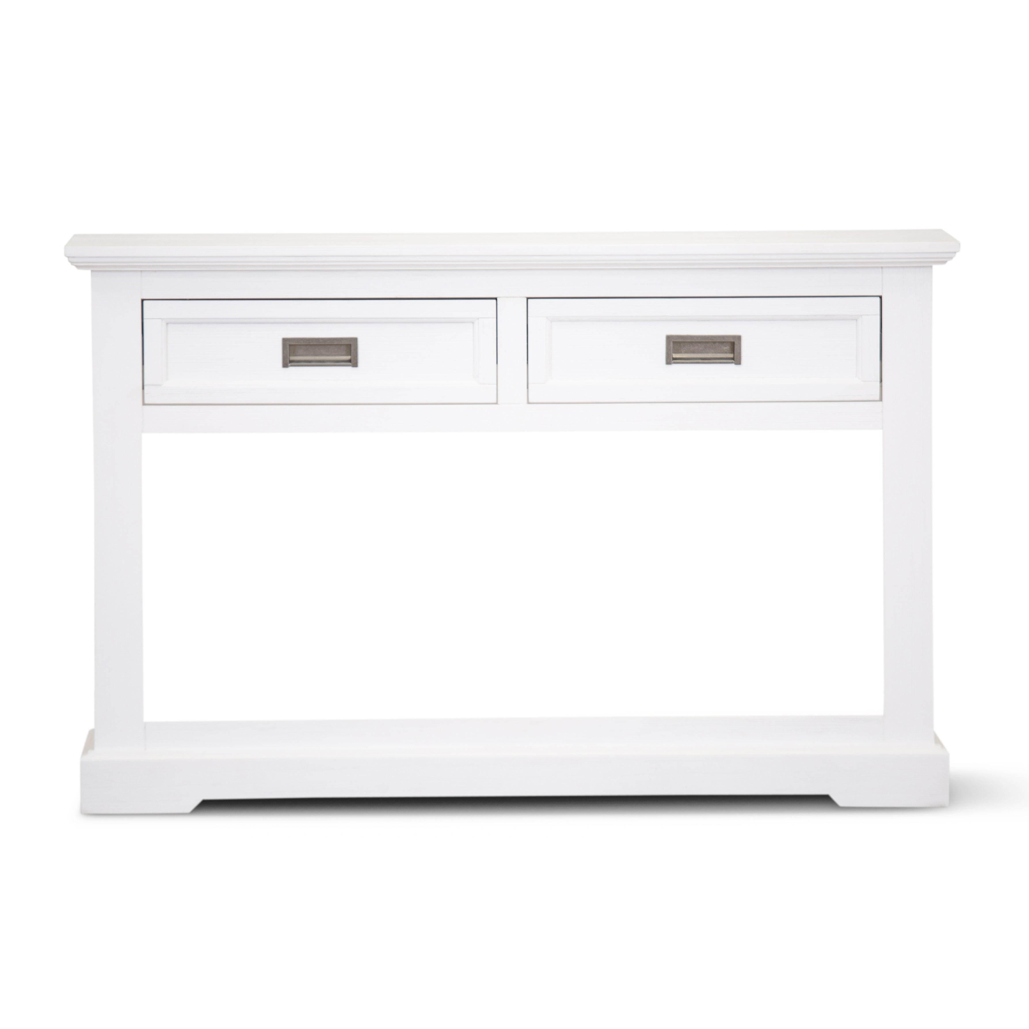 2-Drawer Coastal White Acacia Console Table with Open Shelf-Furniture > Living Room > Side Tables-Nomica Living