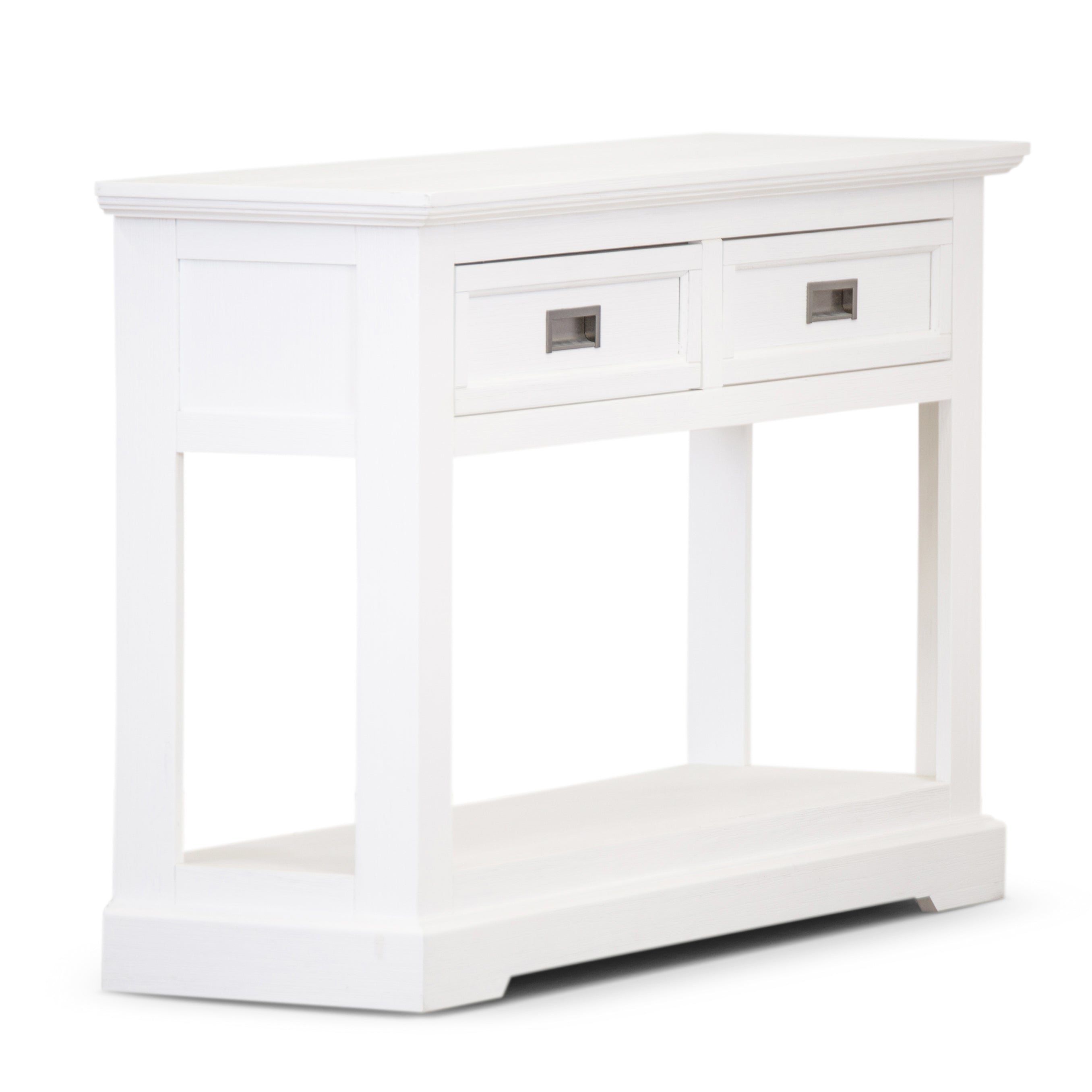 2-Drawer Coastal White Acacia Console Table with Open Shelf-Furniture > Living Room > Side Tables-Nomica Living