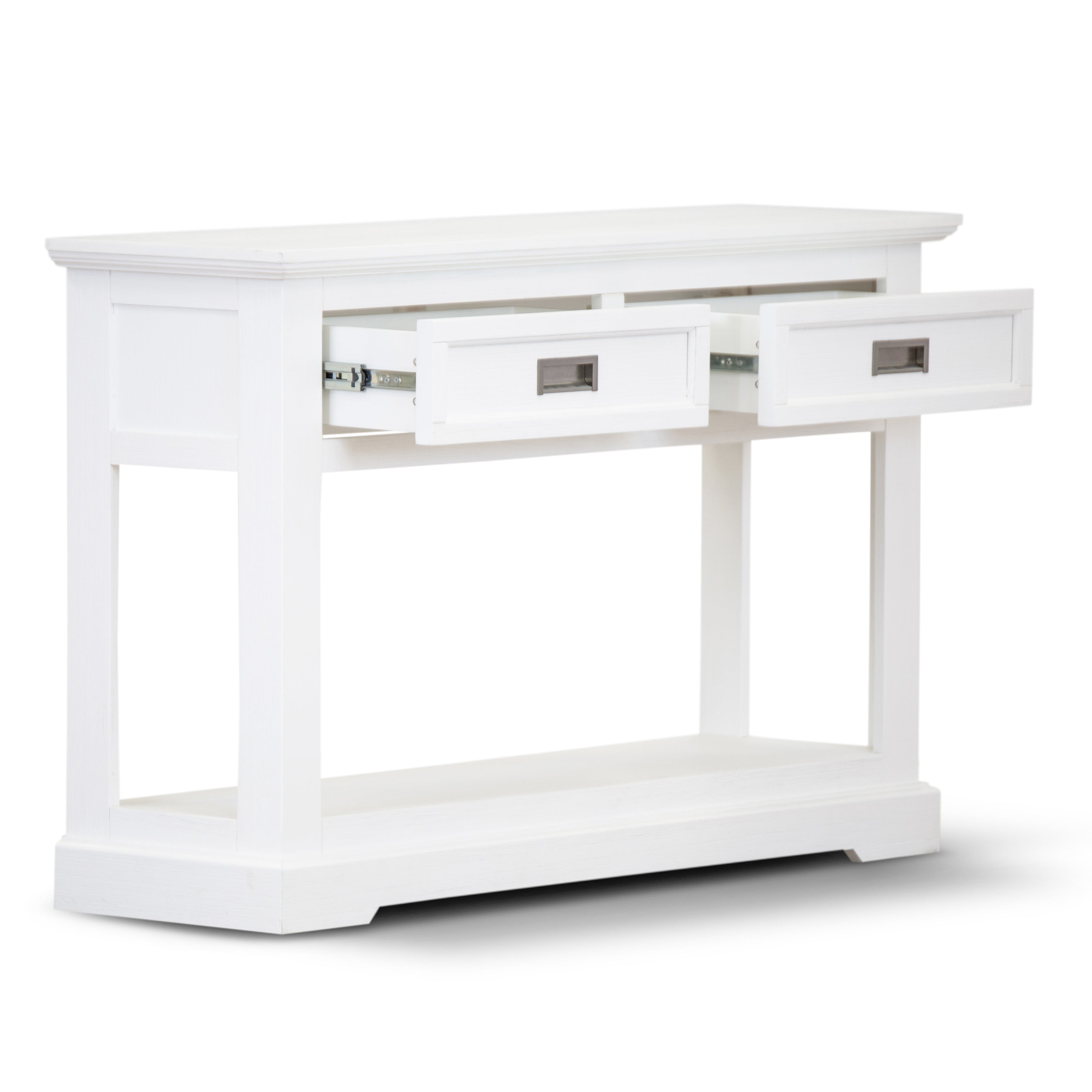 2-Drawer Coastal White Acacia Console Table with Open Shelf-Furniture > Living Room > Side Tables-Nomica Living