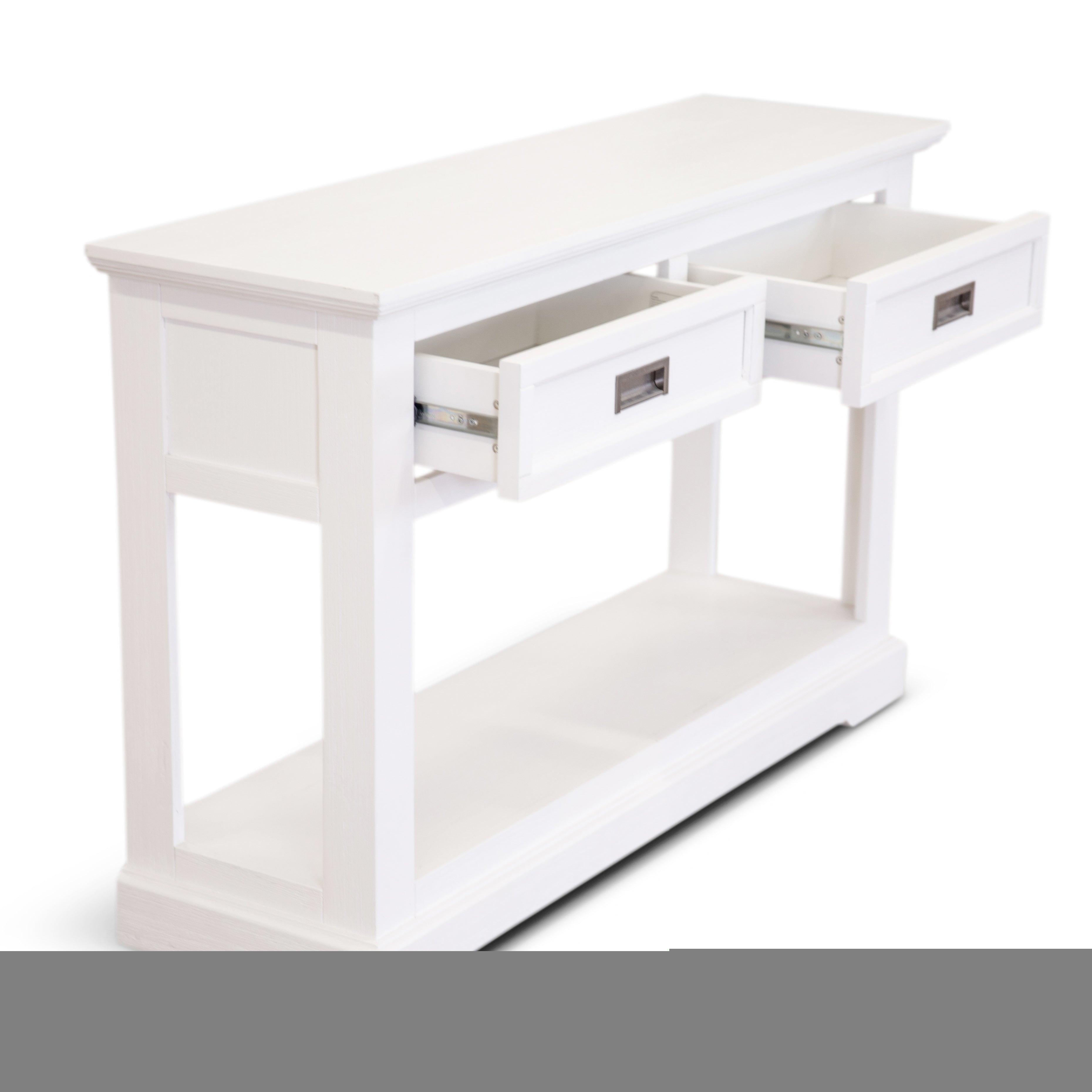 2-Drawer Coastal White Acacia Console Table with Open Shelf-Furniture > Living Room > Side Tables-Nomica Living
