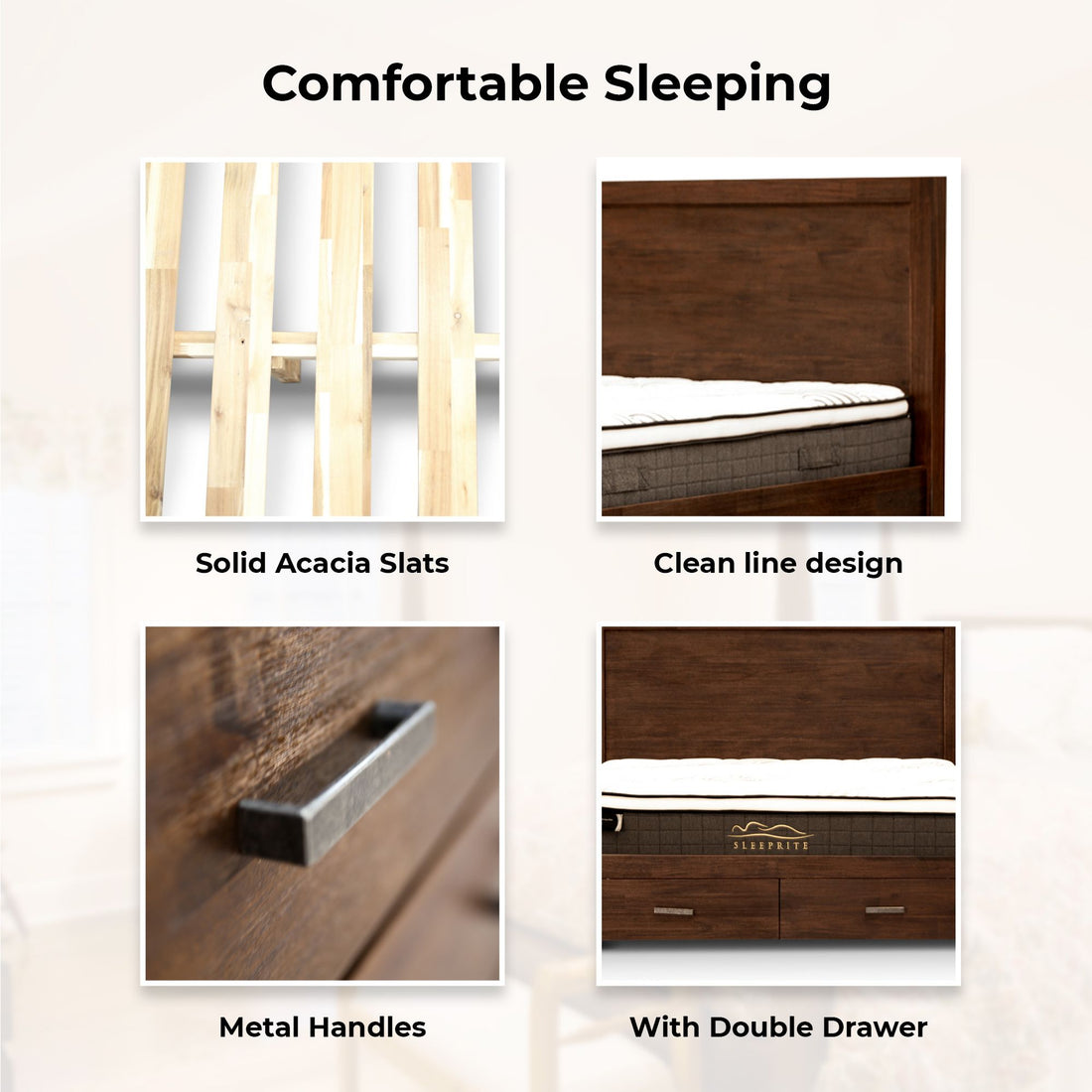 4-Piece King Bed Frame Suite with Bedside Table and Tallboy in Walnut