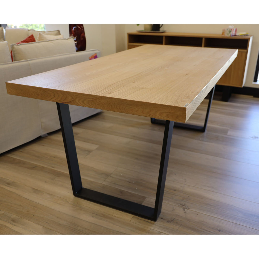 7-Piece Dining Table Set with 6 Cross Back Chairs in Elm Timber and Metal Legs