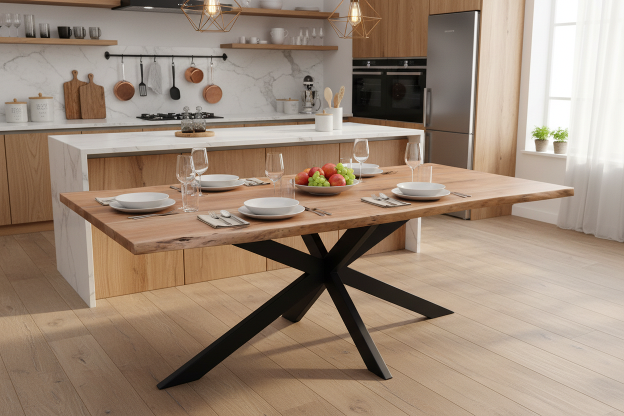 Live Edge Acacia Wood Dining Table with Metal Legs