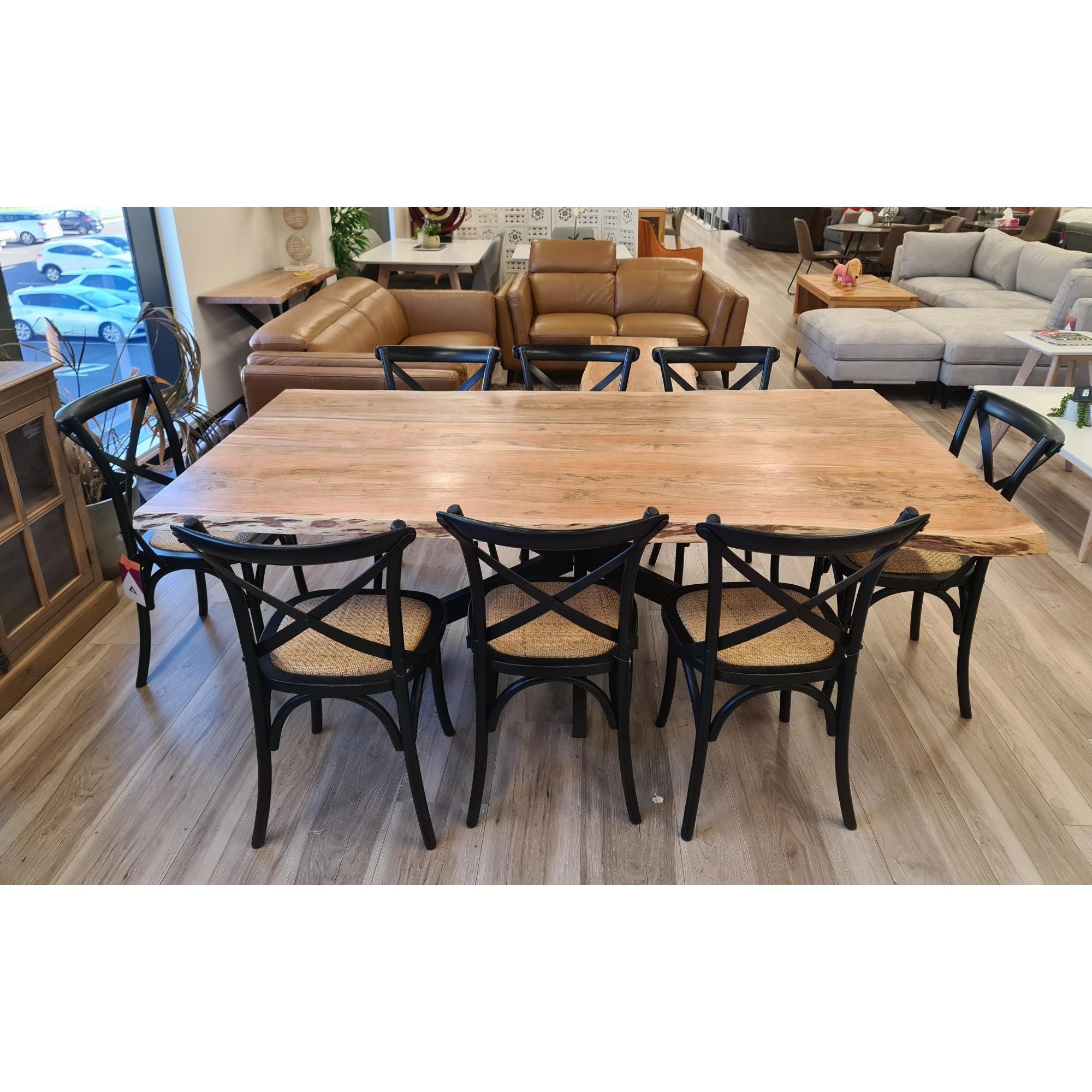 Live Edge Acacia Wood Dining Table - 210cm Natural Timber with Metal Legs Modern Industrial Design