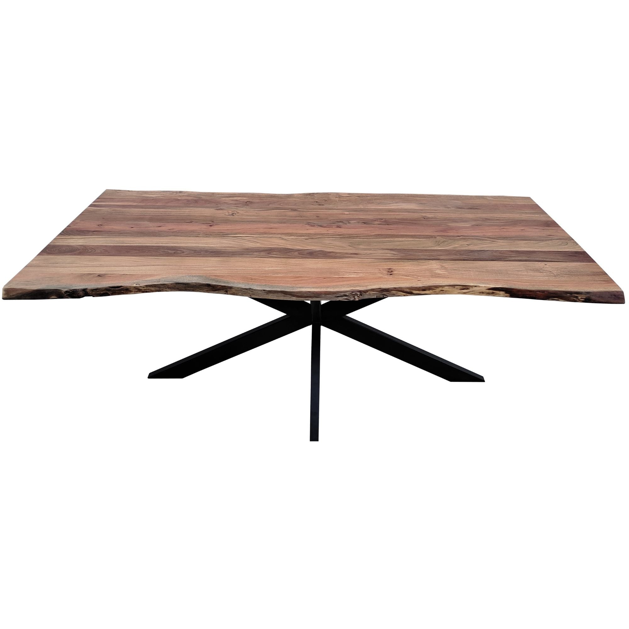 Live Edge Acacia Wood Dining Table - 210cm Natural Timber with Metal Legs Modern Industrial Design
