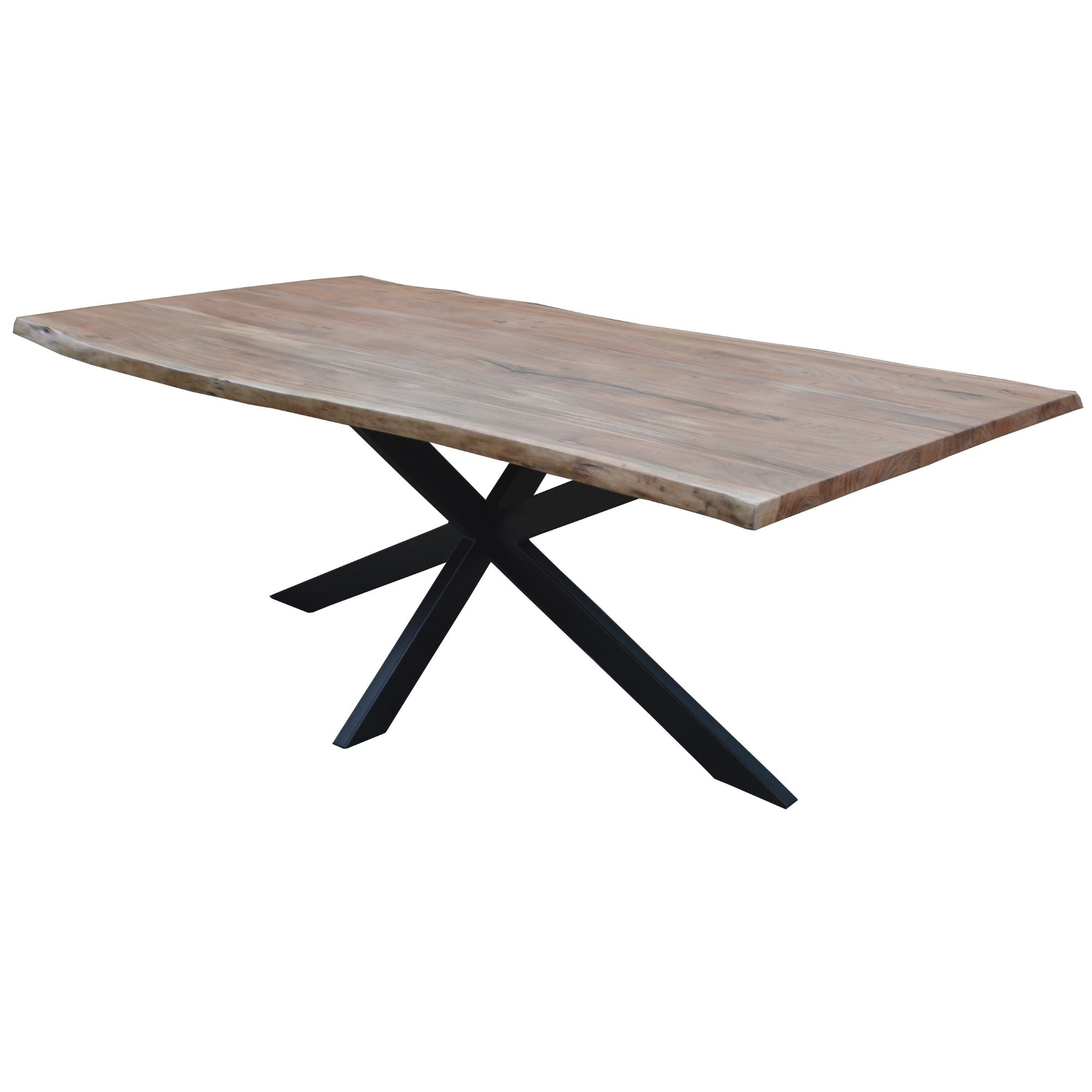 Live Edge Acacia Wood Dining Table - 210cm Natural Timber with Metal Legs Modern Industrial Design