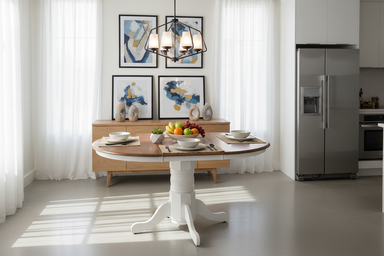 Solid Rubberwood Extendable Pedestal Dining Table