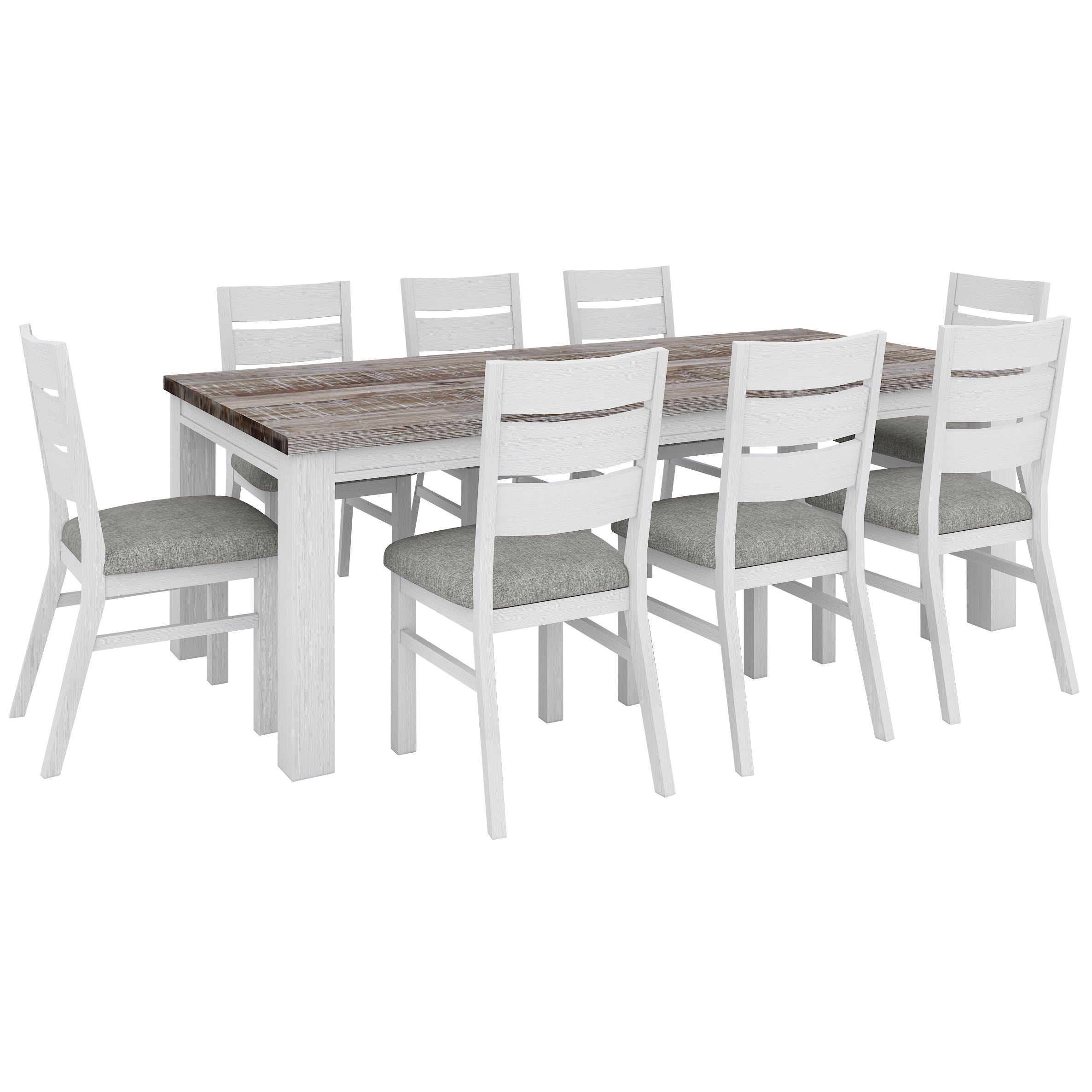 White Brushed Acacia Wood Dining Table - 225cm Solid Timber Elegance