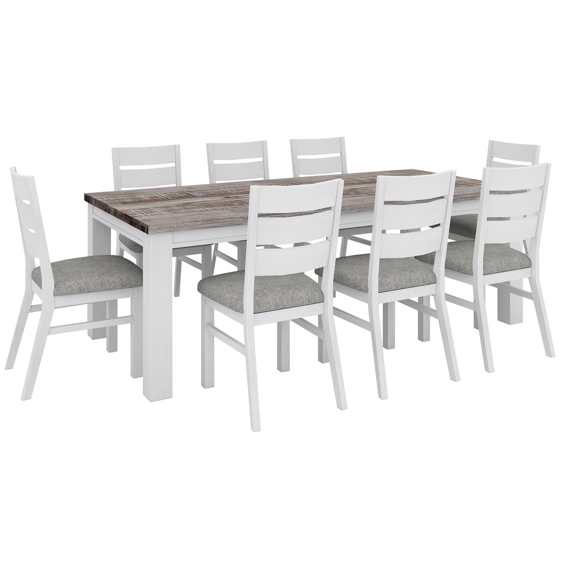 White Brushed Acacia Wood Dining Table - 225cm Solid Timber Elegance