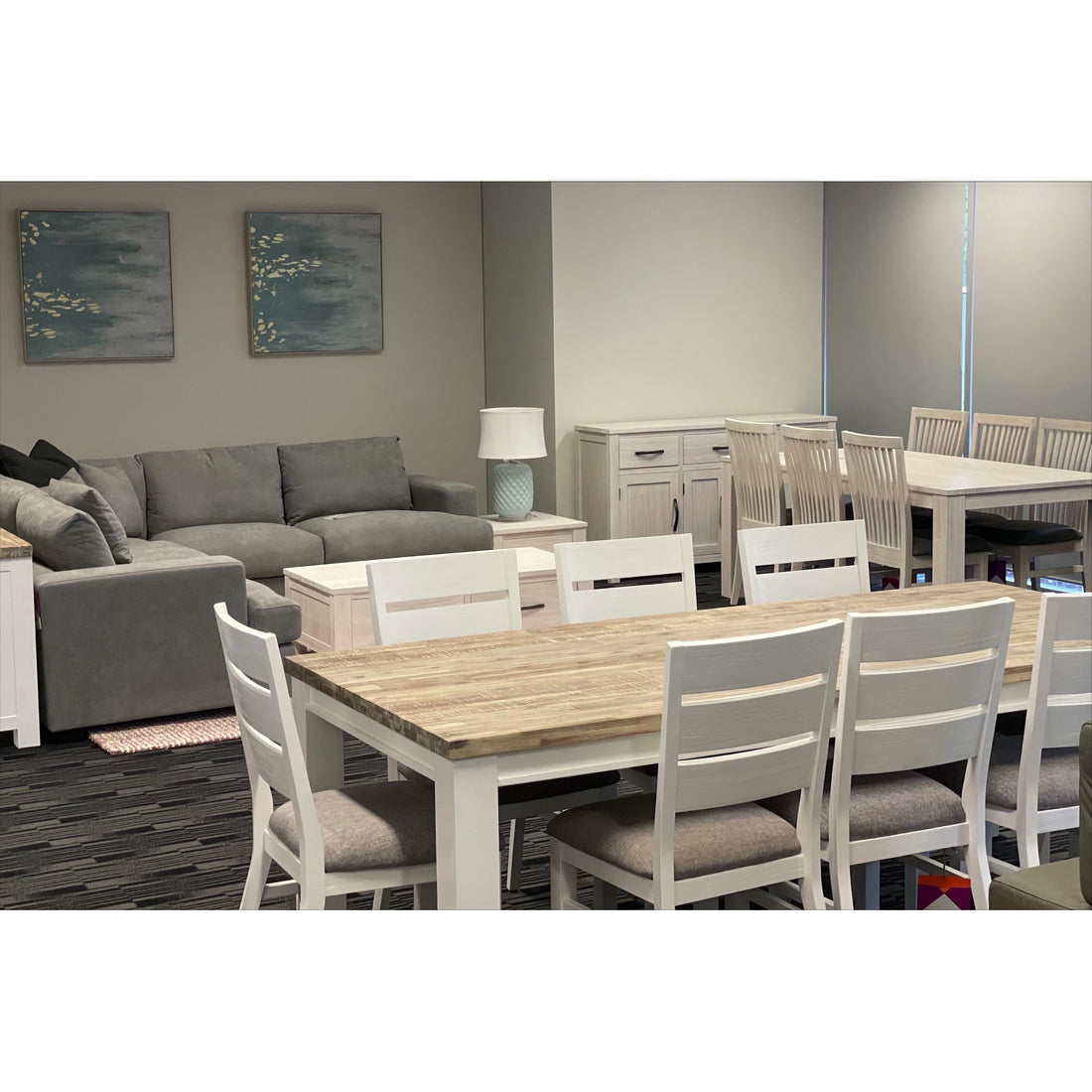 White Brushed Acacia Wood Dining Table - 225cm Solid Timber Elegance