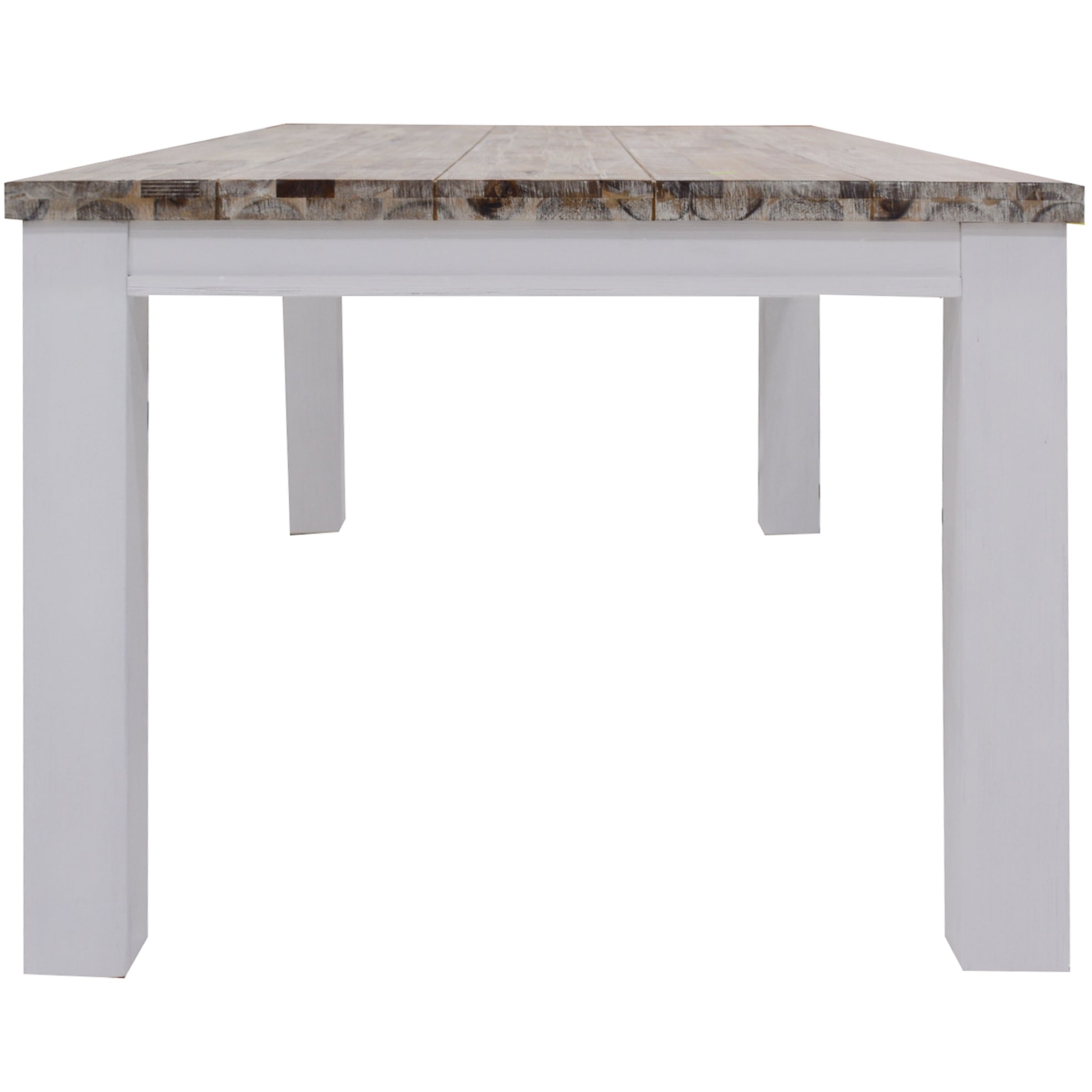 White Brushed Acacia Wood Dining Table - 225cm Solid Timber Elegance